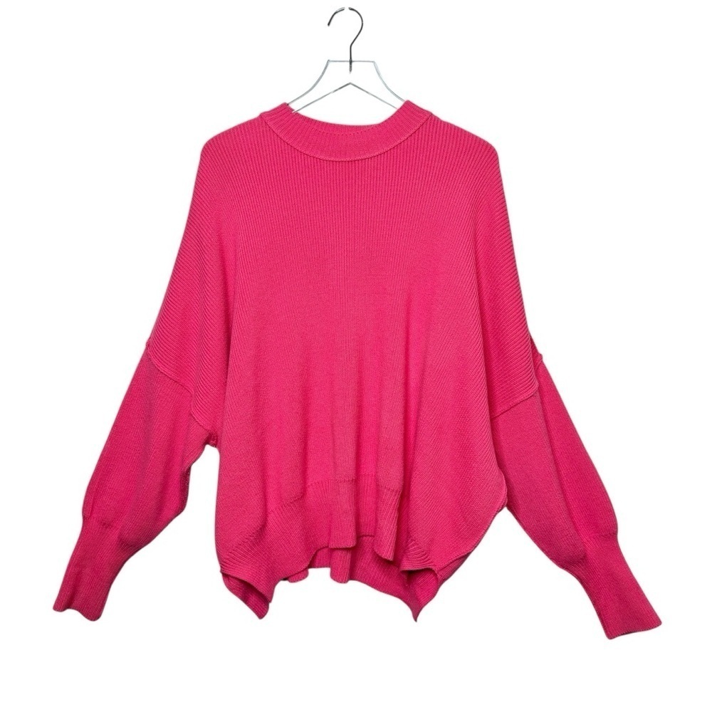 Free People Easy Street Hot Pink Oversized Sweater XS Boho Slouchy Tunic - Picture 2 of 15